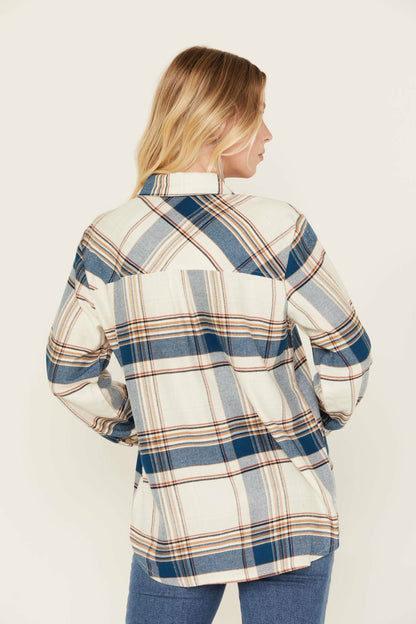 Catherine Lightweight Long Sleeve Pearl Snap Flannel Boyfriend Shirt