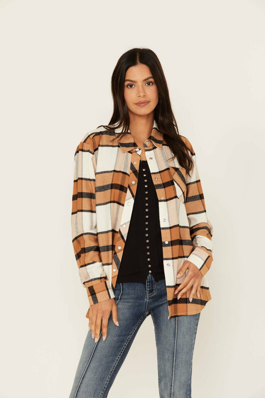 Caroline Featherlight Plaid Print Pearl Snap Shirt