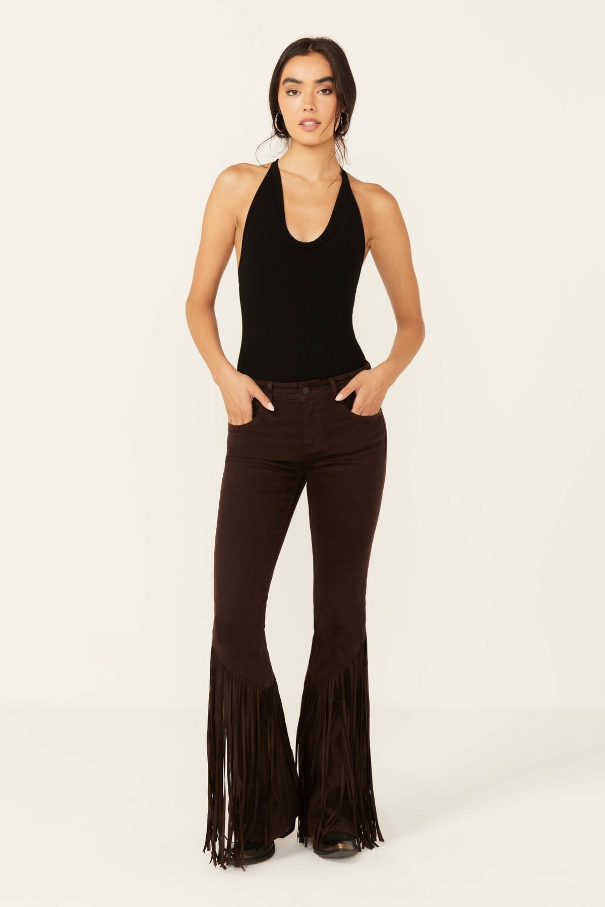 Coffee Bean Mid Rise Rebel Fringe Bootcut Jeans