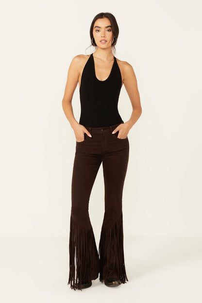 Coffee Bean Mid Rise Rebel Fringe Bootcut Jeans