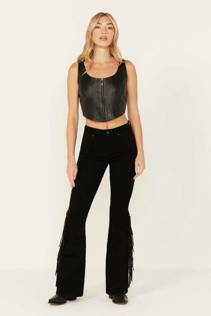 Bordeaux Gypsy High Rise Stretch Studded Flare Jeans