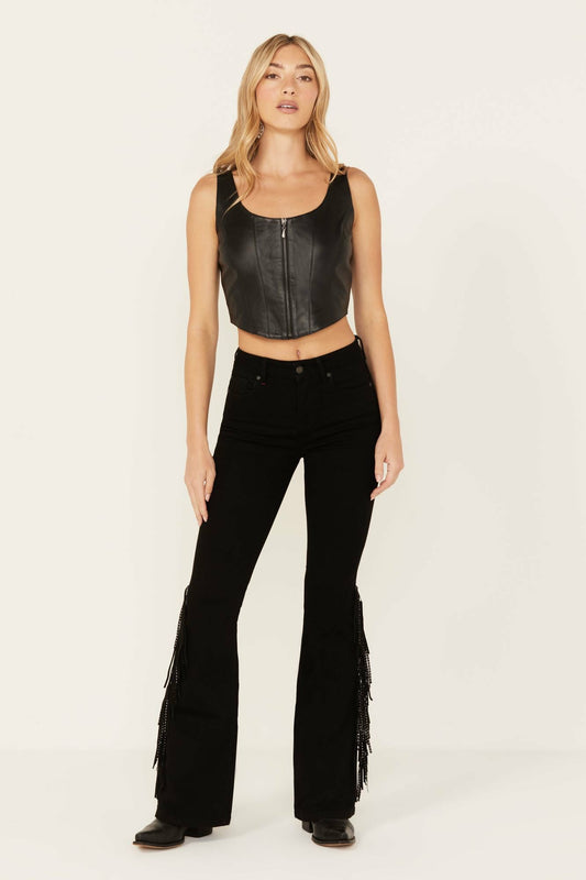 Bordeaux Gypsy High Rise Stretch Studded Flare Jeans