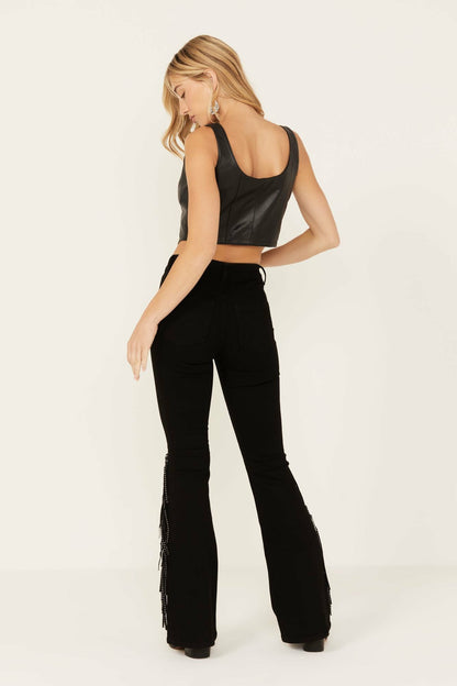 Bordeaux Gypsy High Rise Stretch Studded Flare Jeans