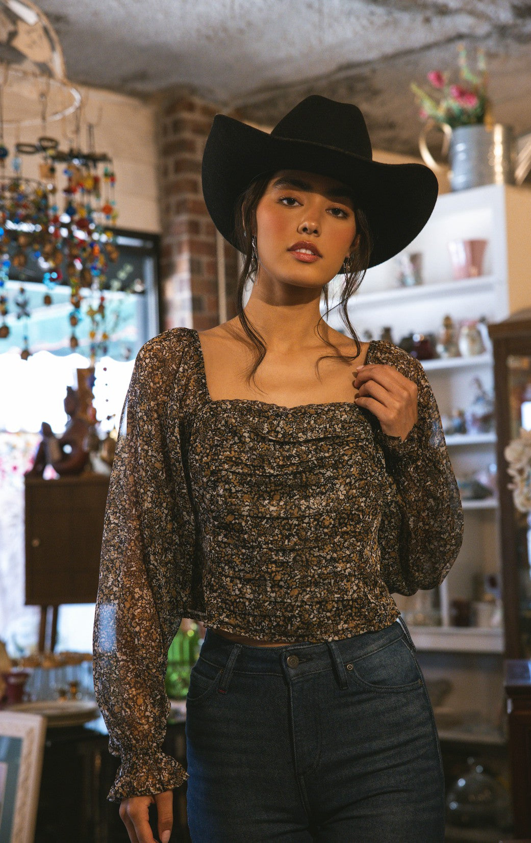 Susie Ditsy Floral Print Long Sleeve Top