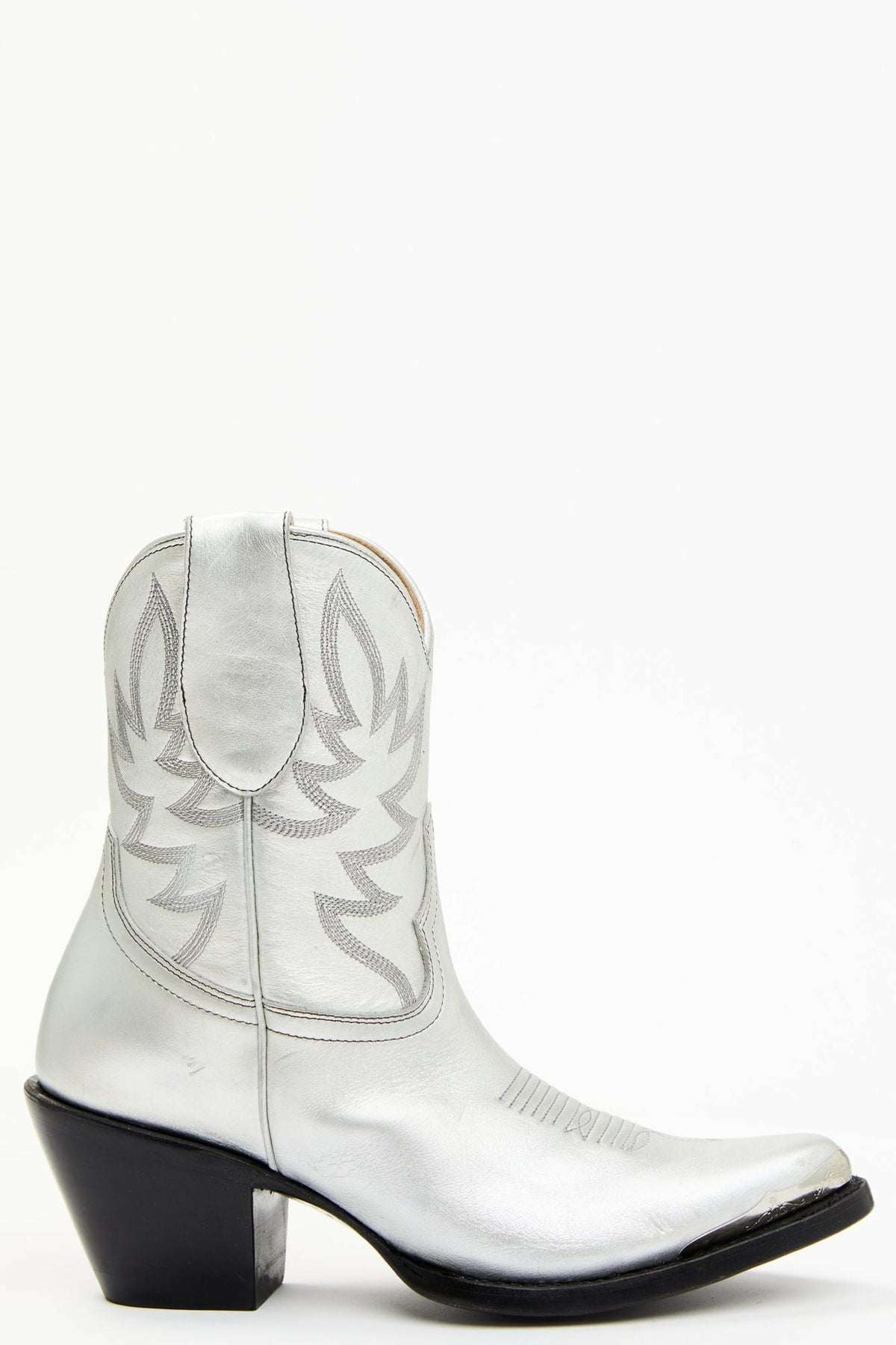 Wheels Silver Leather Western Booties - Round Toe