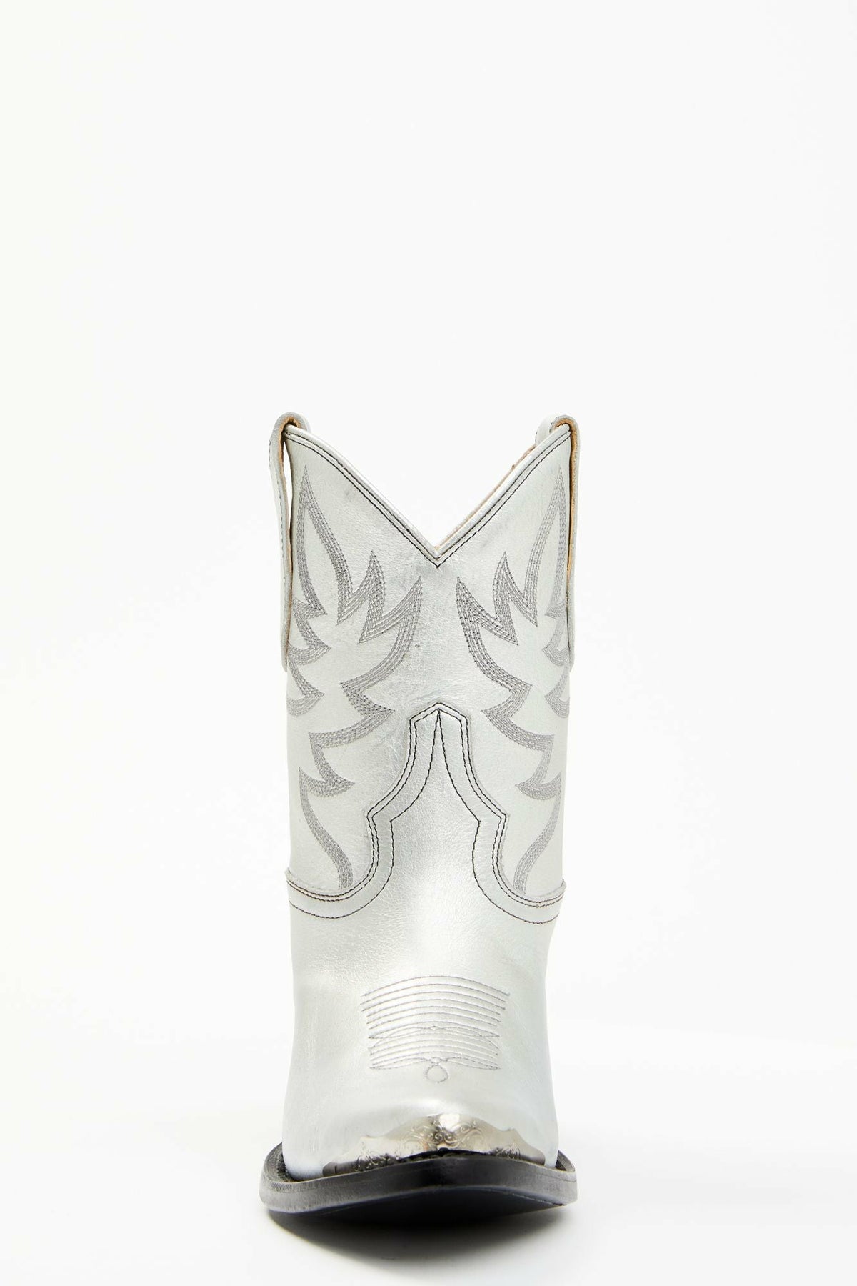Wheels Silver Leather Western Booties - Round Toe