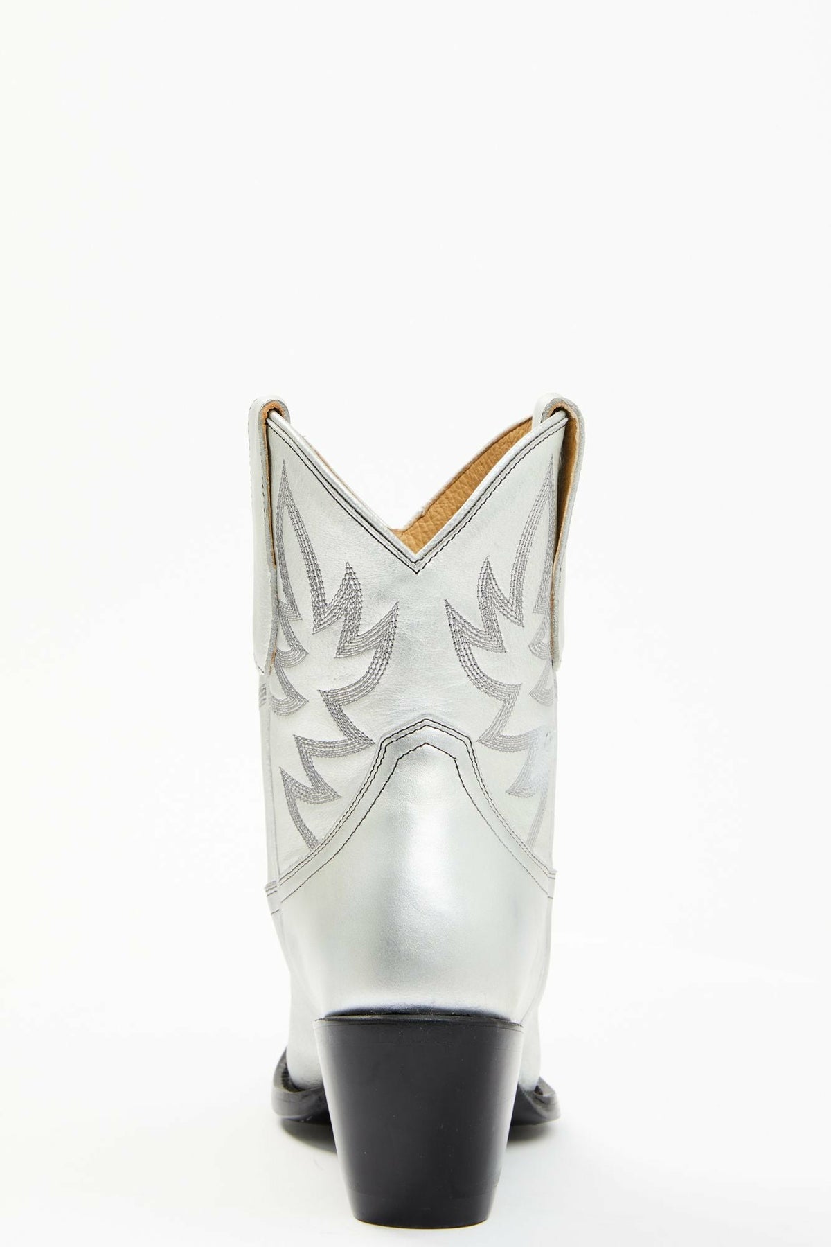 Wheels Silver Leather Western Booties - Round Toe