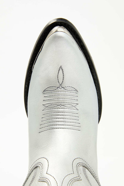 Wheels Silver Leather Western Booties - Round Toe
