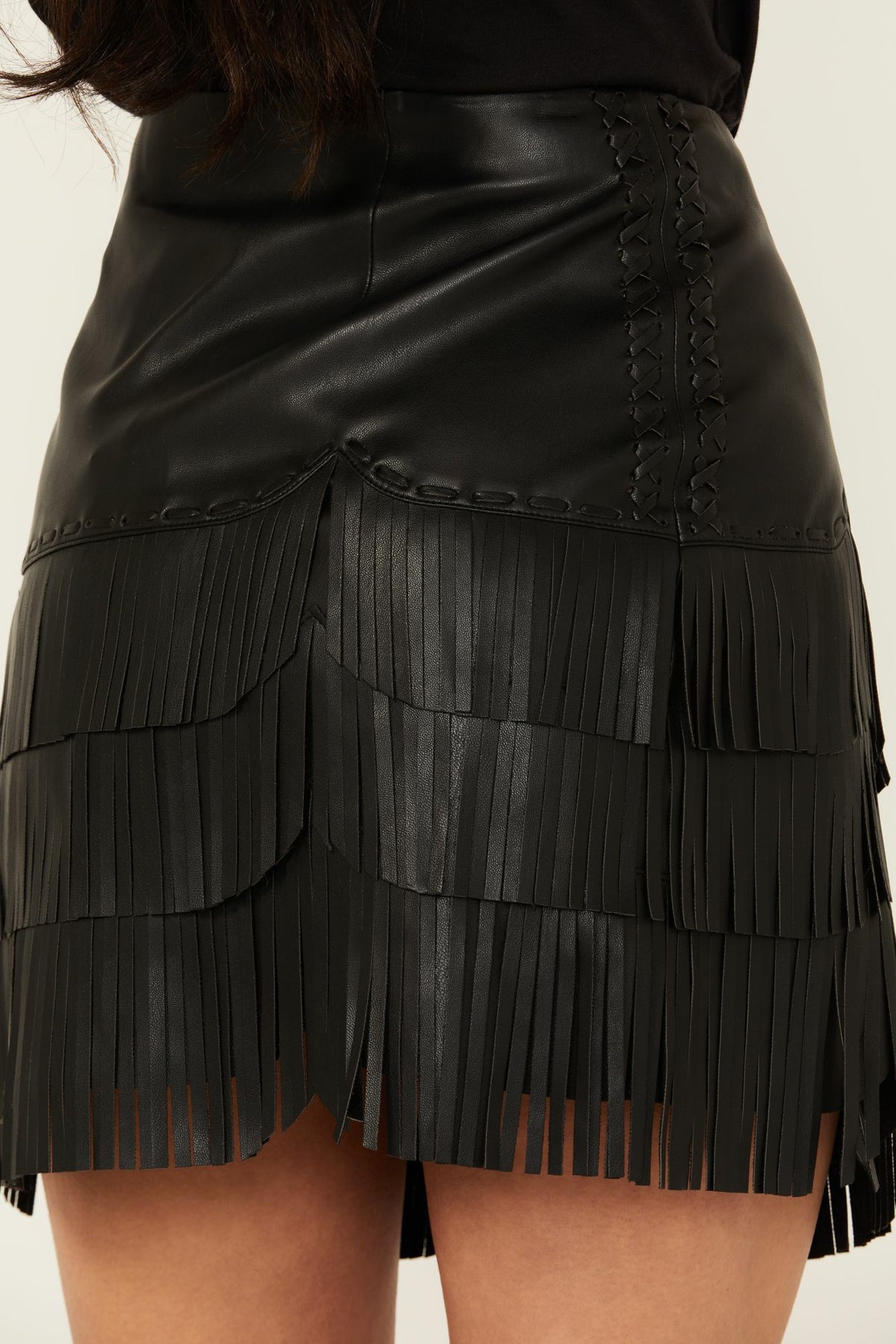 Irene Fringe Faux Leather Skirt