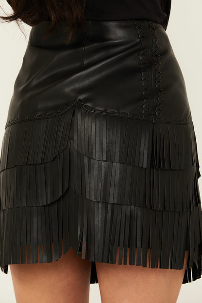 Irene Fringe Faux Leather Skirt