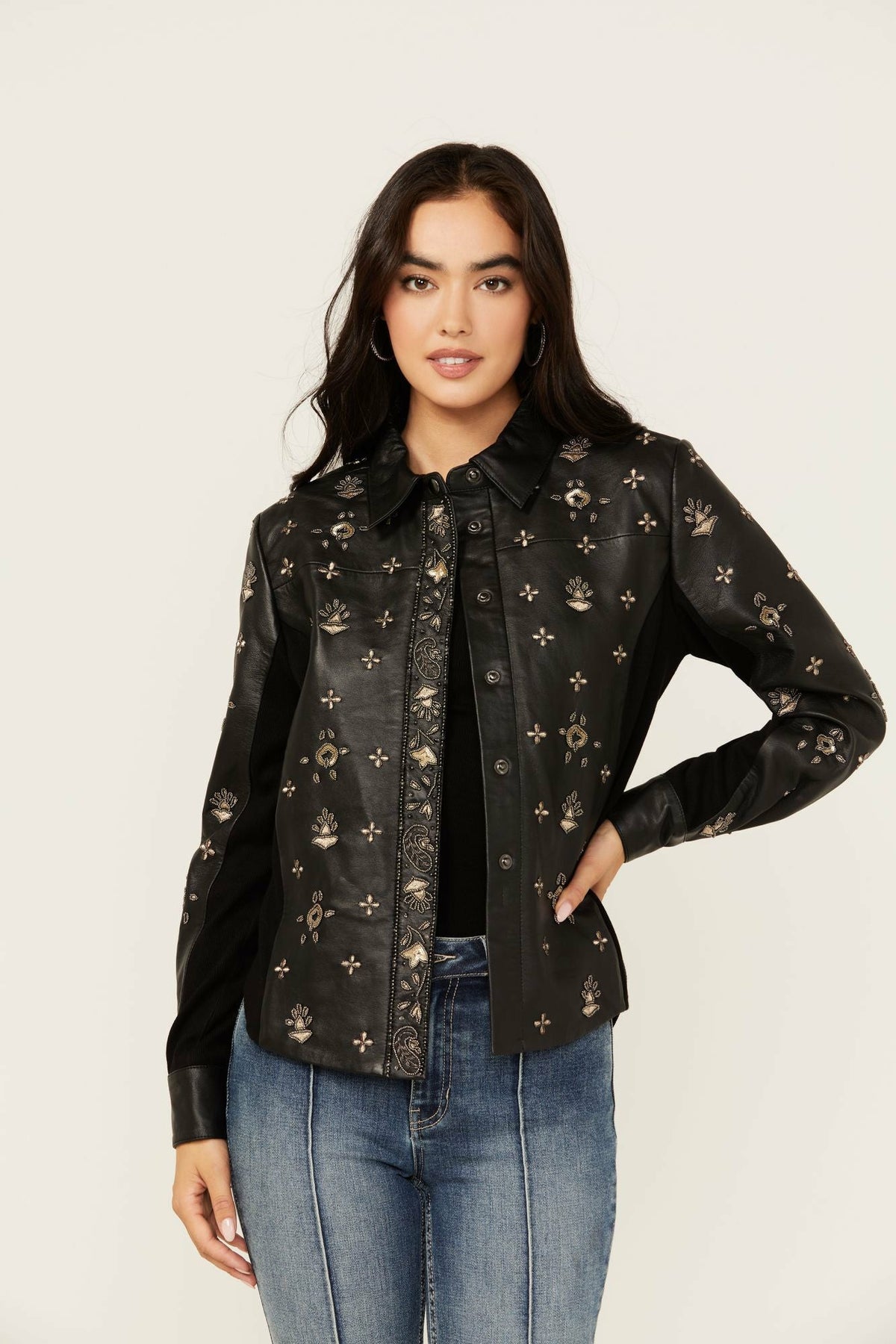 Siers Embellished Leather Button-Down Shirt
