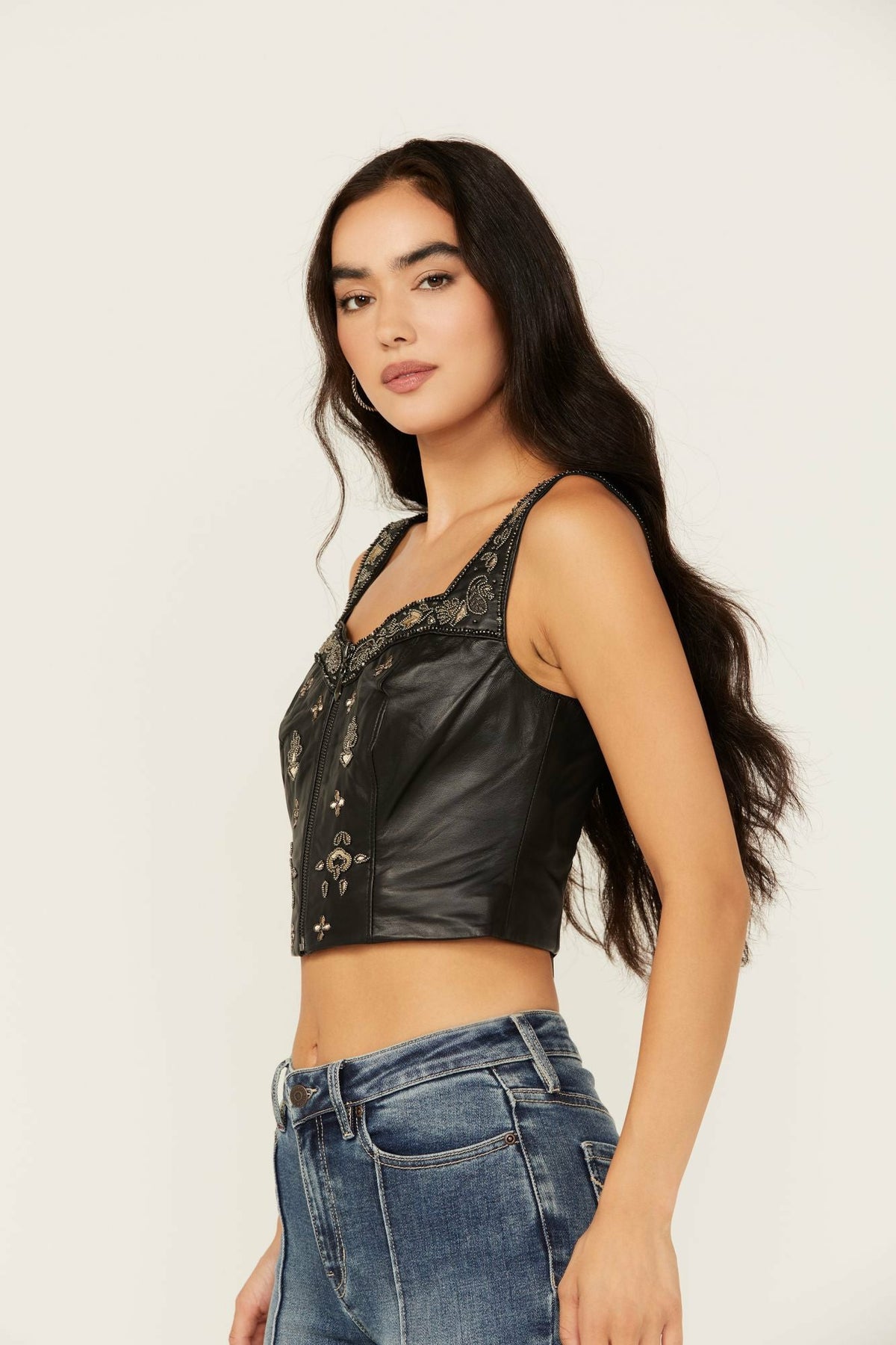 Sunset Embellished Leather Bustier