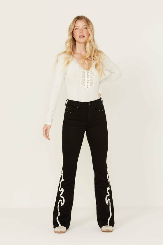 Grove Western Pieced High Rise Gypsy Stretch Bootcut Jeans