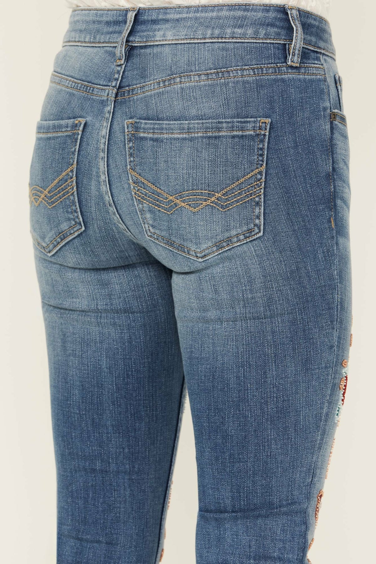 Briley Medium Wash Mid Rise Embellished Stretch Bootcut Jeans