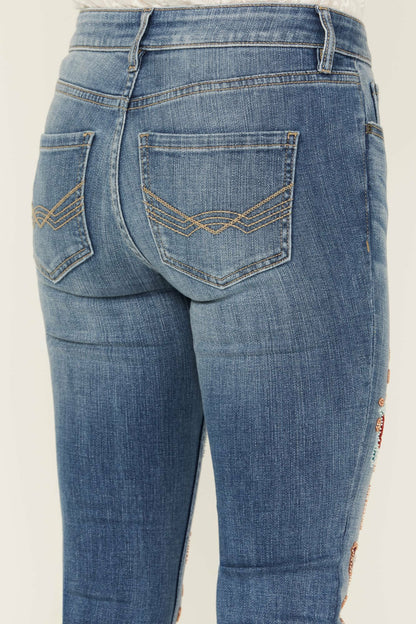 Briley Medium Wash Mid Rise Embellished Stretch Bootcut Jeans