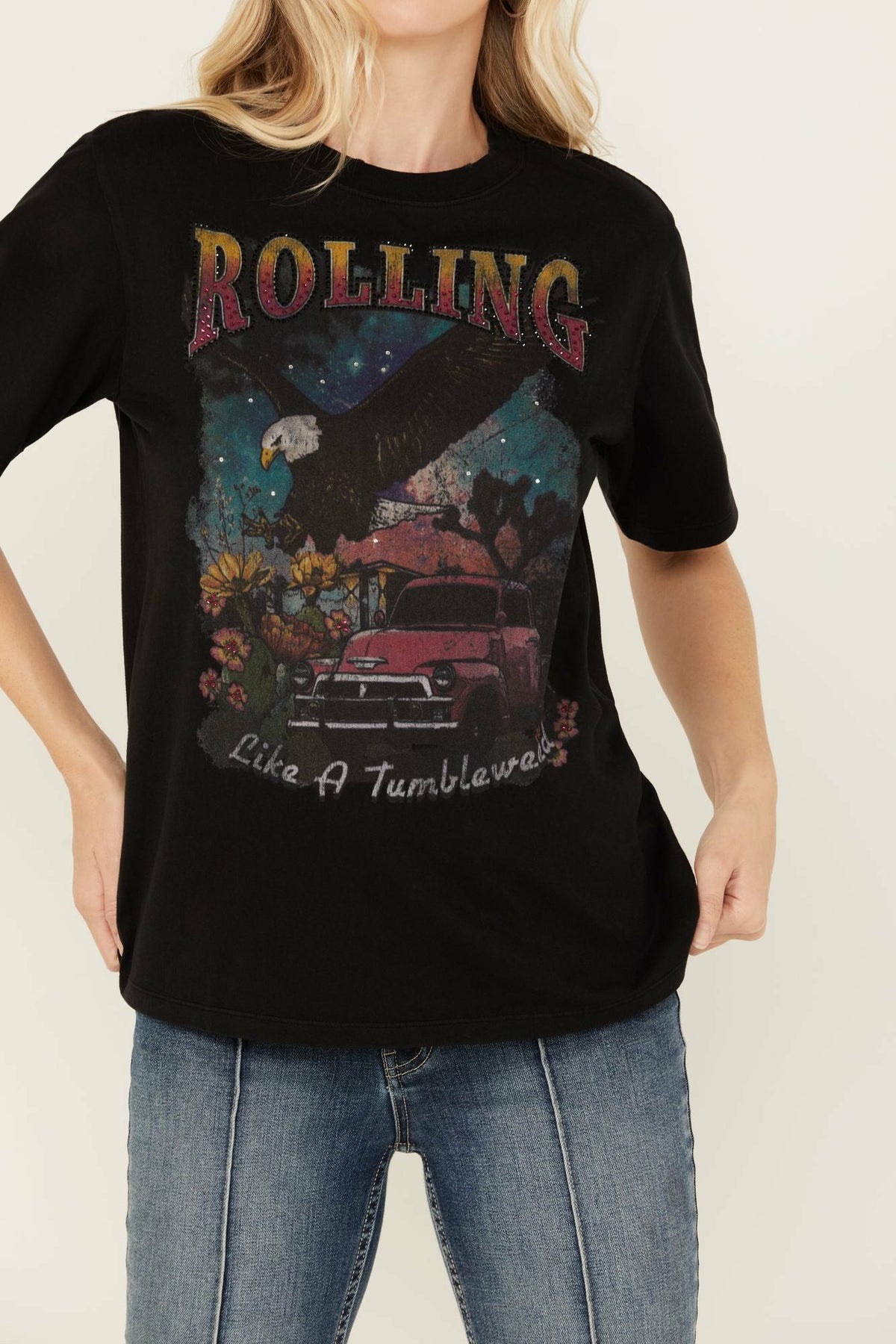 Rolling Rhinestone Short Sleeve Graphic Tee