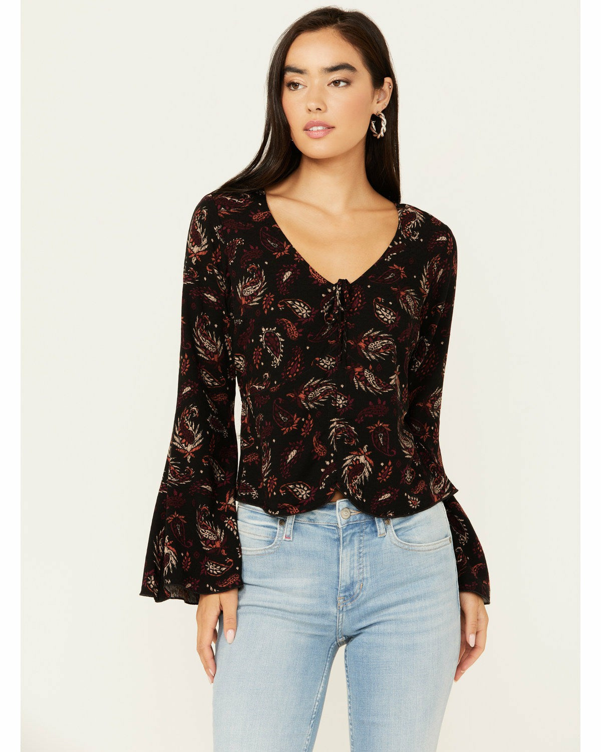 Tara Tie Front Bell Sleeve Blouse
