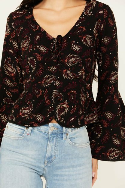 Tara Tie Front Bell Sleeve Blouse