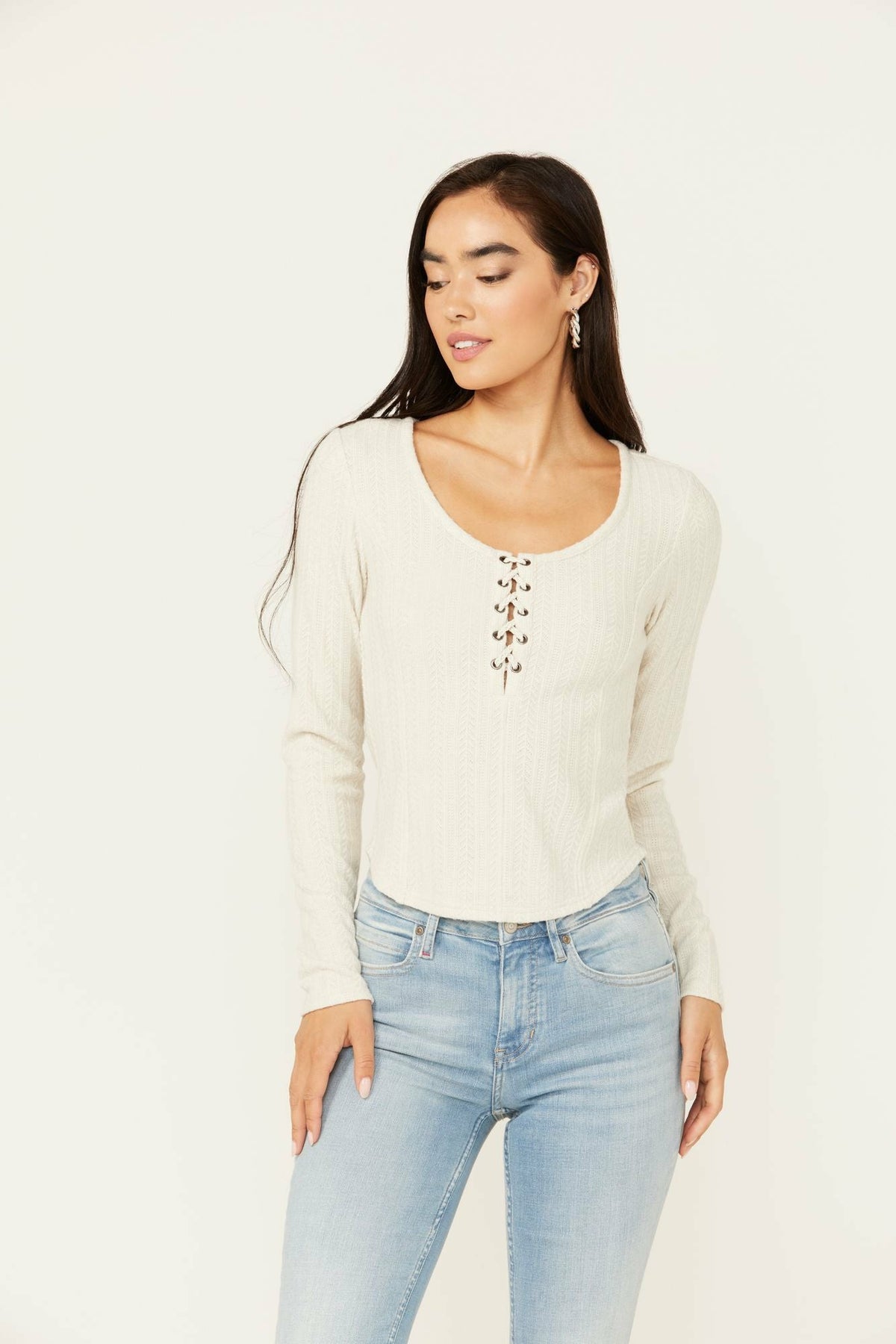 Hummingbird Tie Front Long Sleeve Top