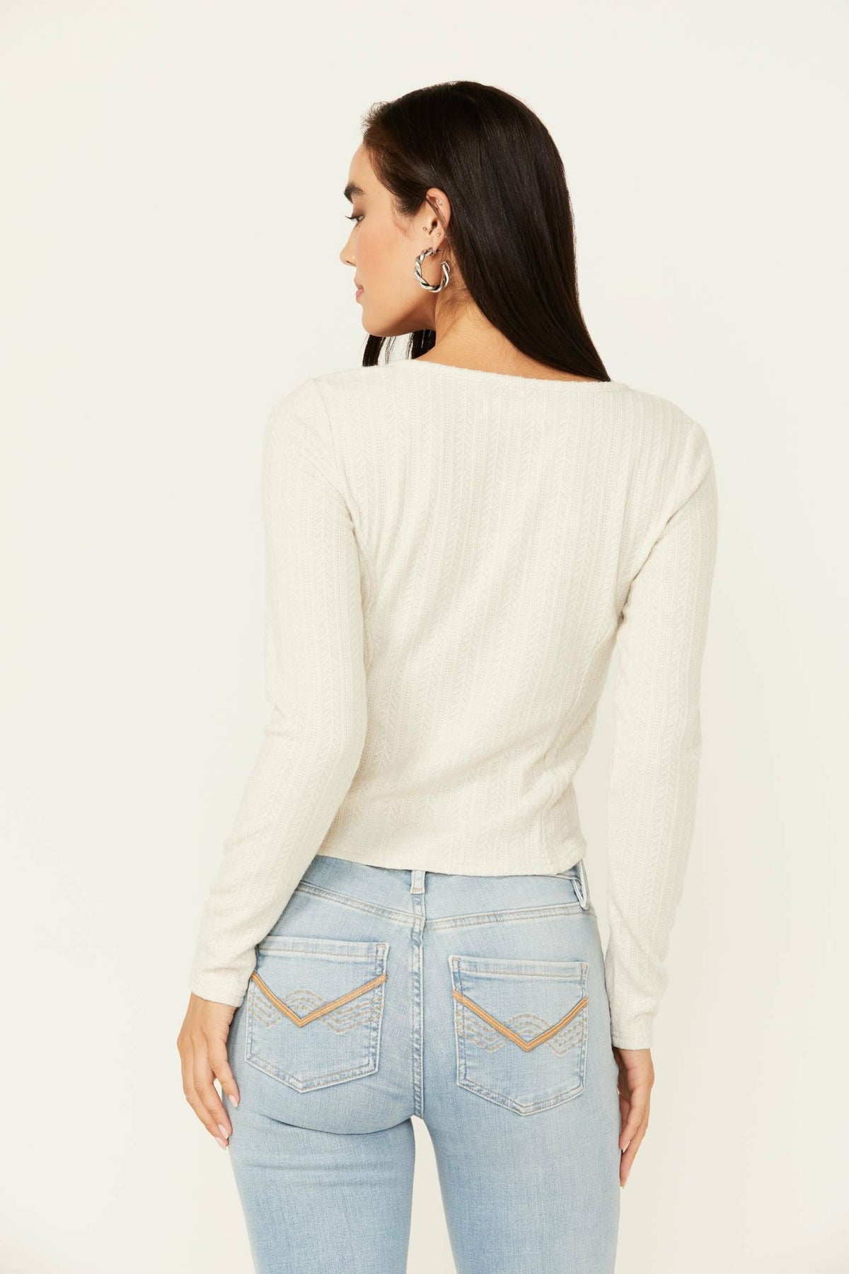Hummingbird Tie Front Long Sleeve Top