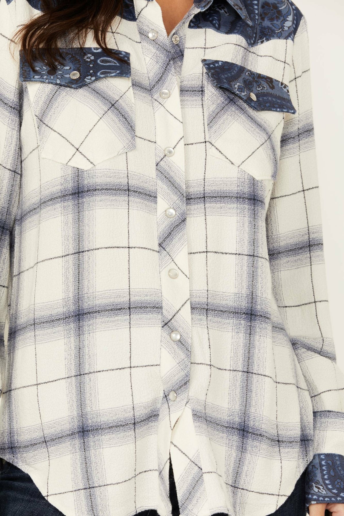 Ethel Featherlight Plaid Print Long Sleeve Pearl Snap Western Shirt