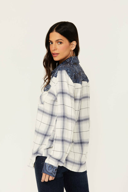 Ethel Featherlight Plaid Print Long Sleeve Pearl Snap Western Shirt