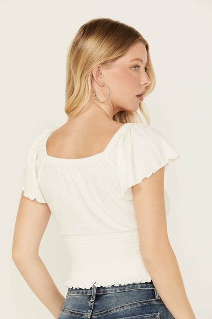 Pointe Flutter Sleeve Smocked Top