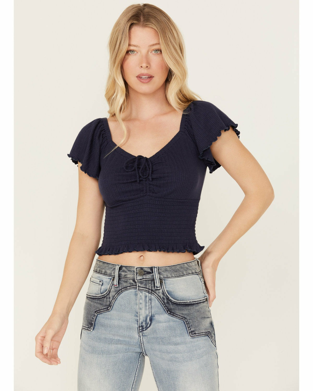 Pointe Flutter Sleeve Smocked Top