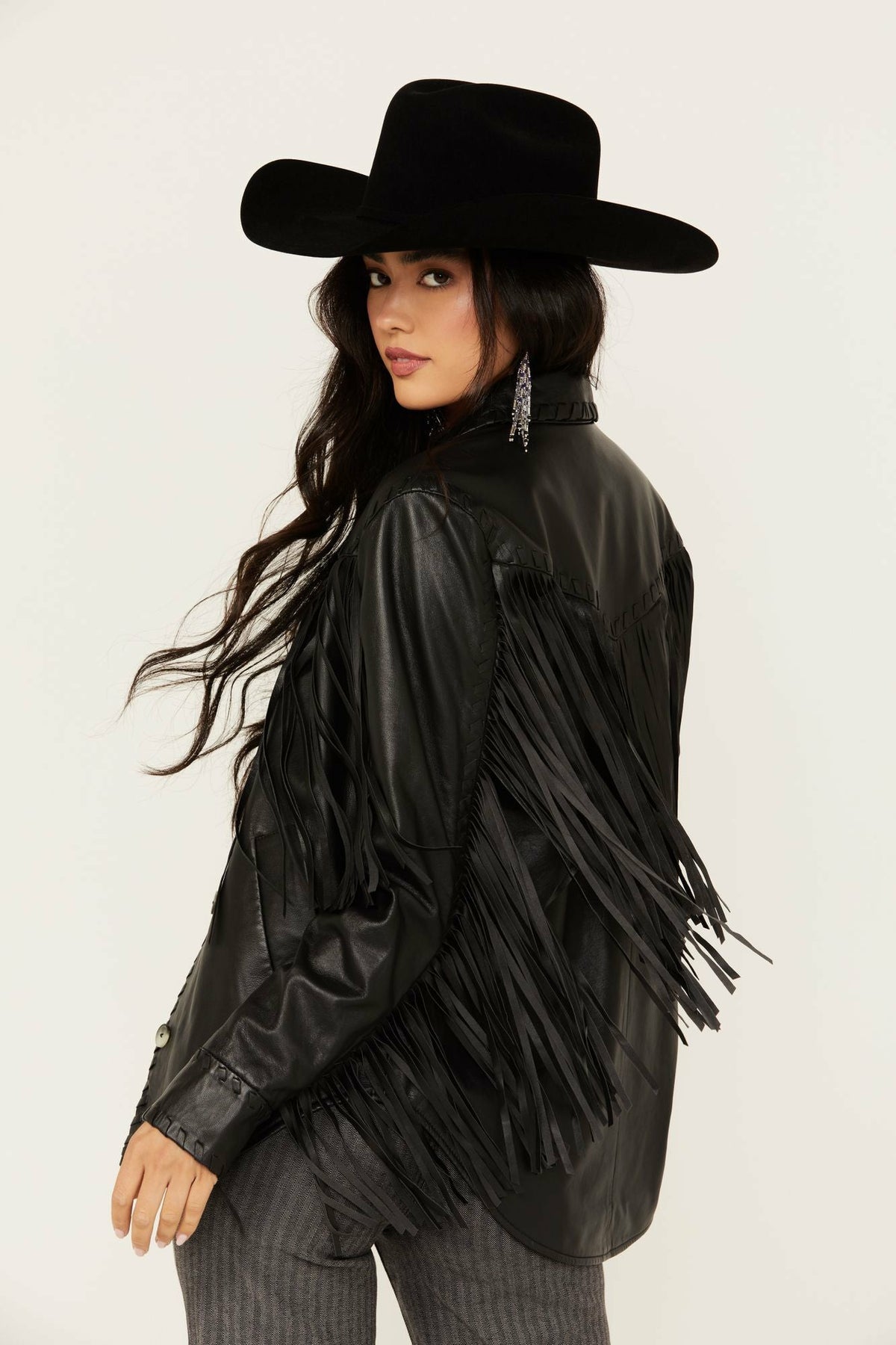 Amburn Leather Fringe Shacket