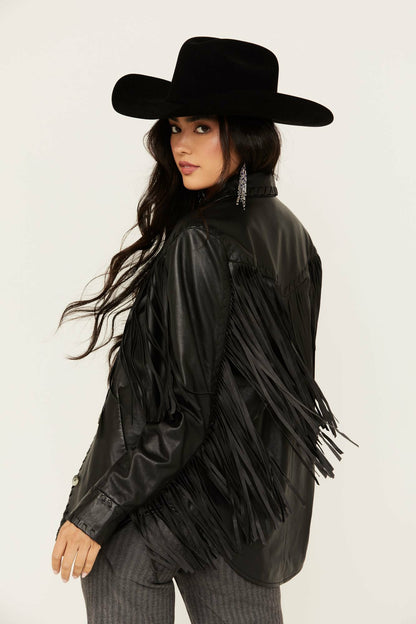 Amburn Leather Fringe Shacket