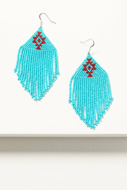 Quinley Turquoise Beaded Fringe Earrings