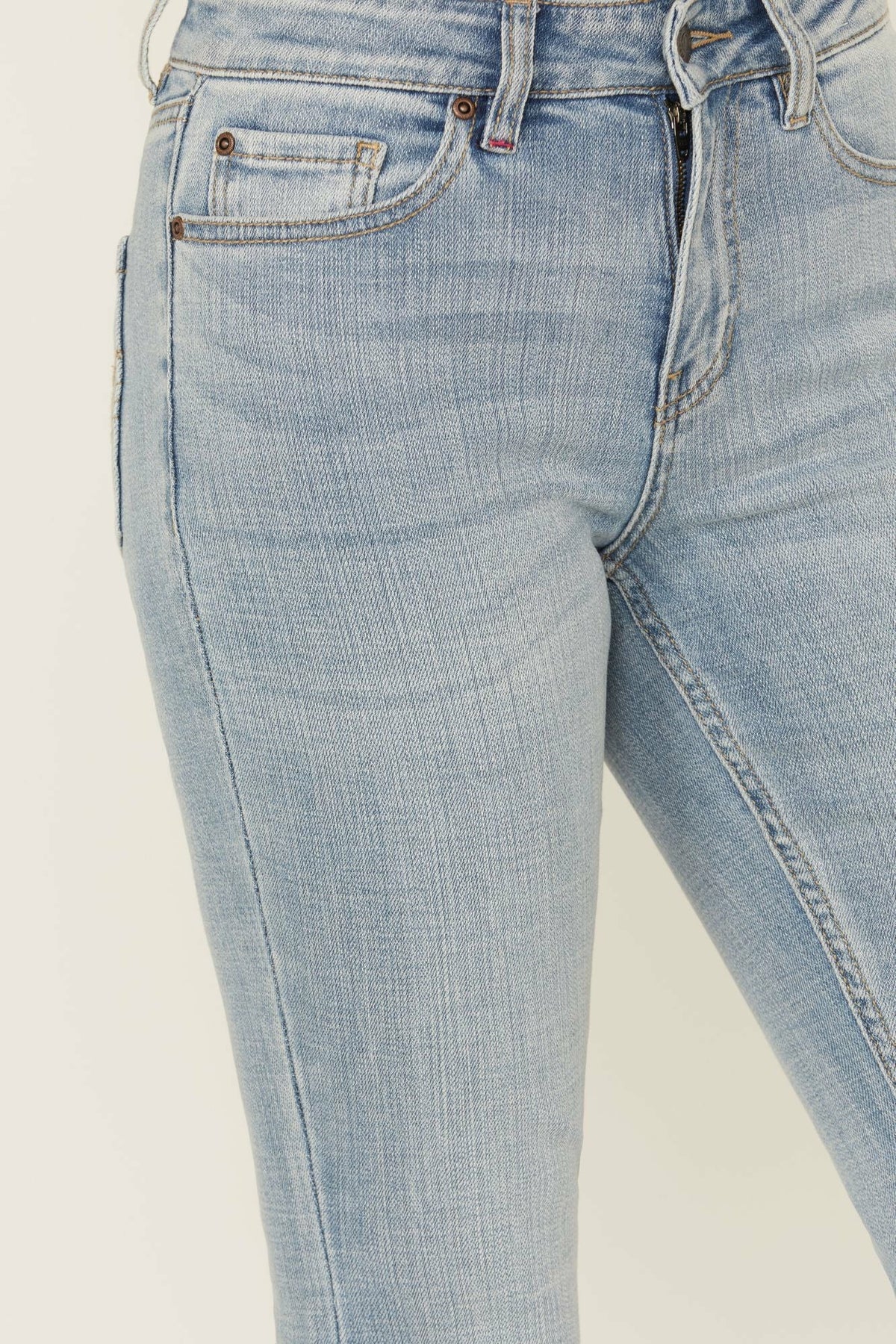 Medium Wash Gypsy High Rise Split Hem Bootcut Stretch Denim Jeans