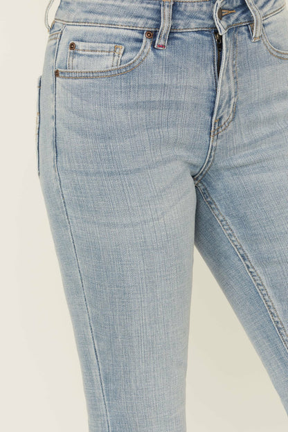 Medium Wash Gypsy High Rise Split Hem Bootcut Stretch Denim Jeans