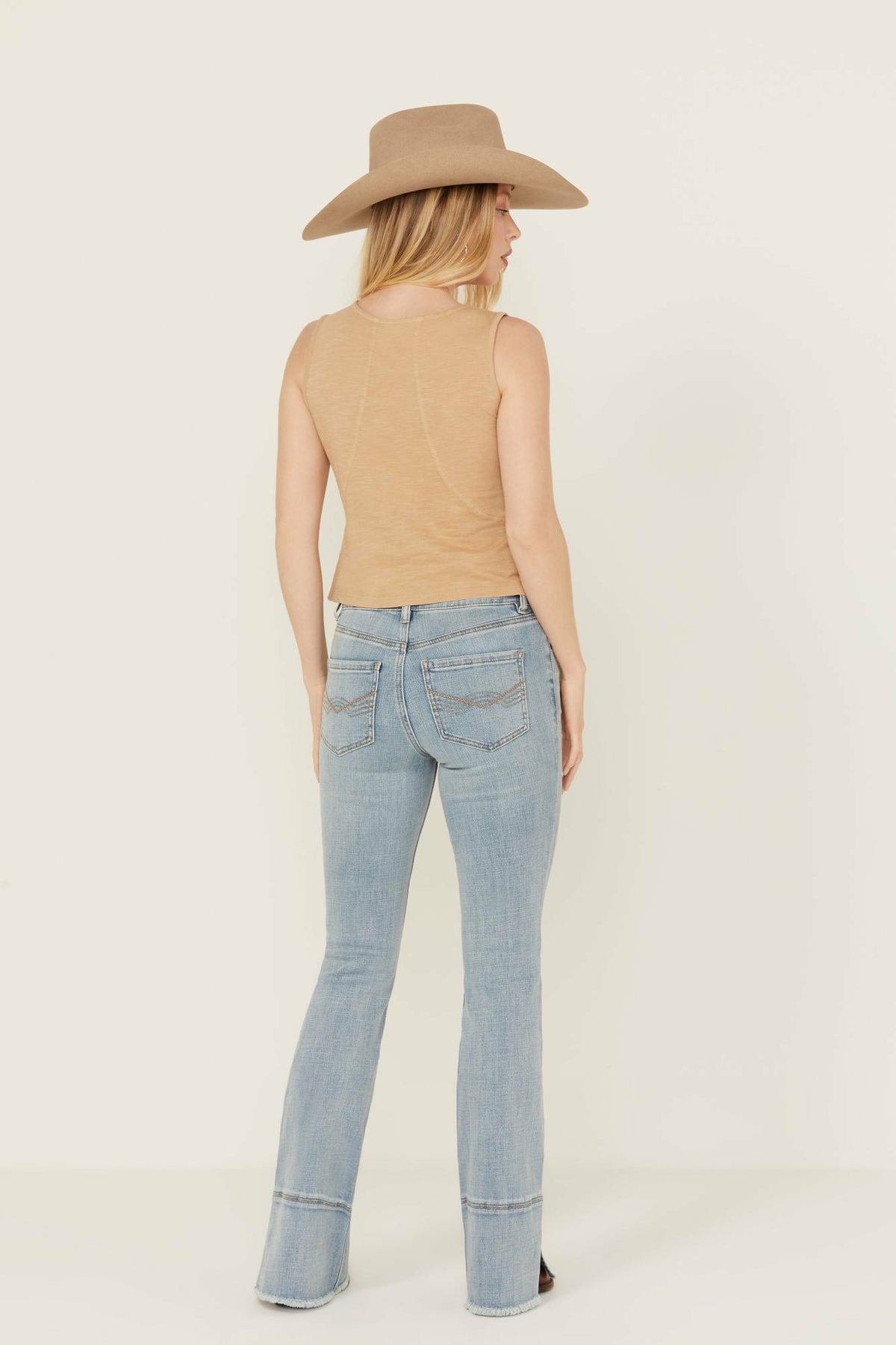 Medium Wash Gypsy High Rise Split Hem Bootcut Stretch Denim Jeans
