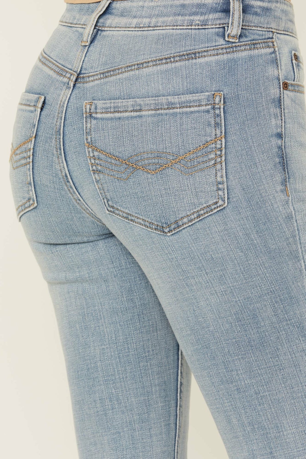 Medium Wash Gypsy High Rise Split Hem Bootcut Stretch Denim Jeans