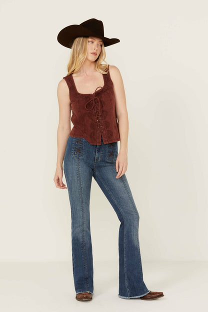 Dark Wash Outlaw Super High Rise Bootcut Stretch Denim Jeans