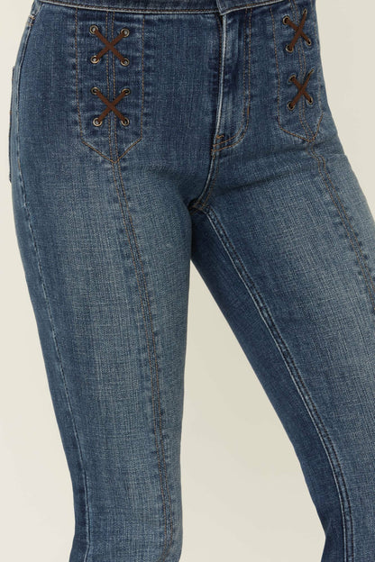 Dark Wash Outlaw Super High Rise Bootcut Stretch Denim Jeans