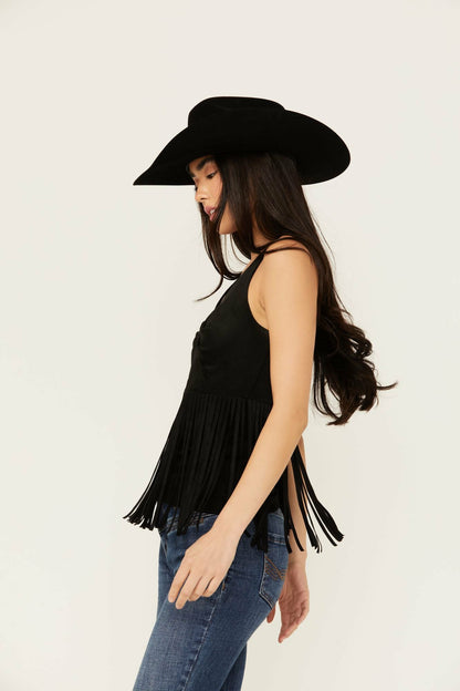 Pennington Faux Suede Twisted Fringe Top