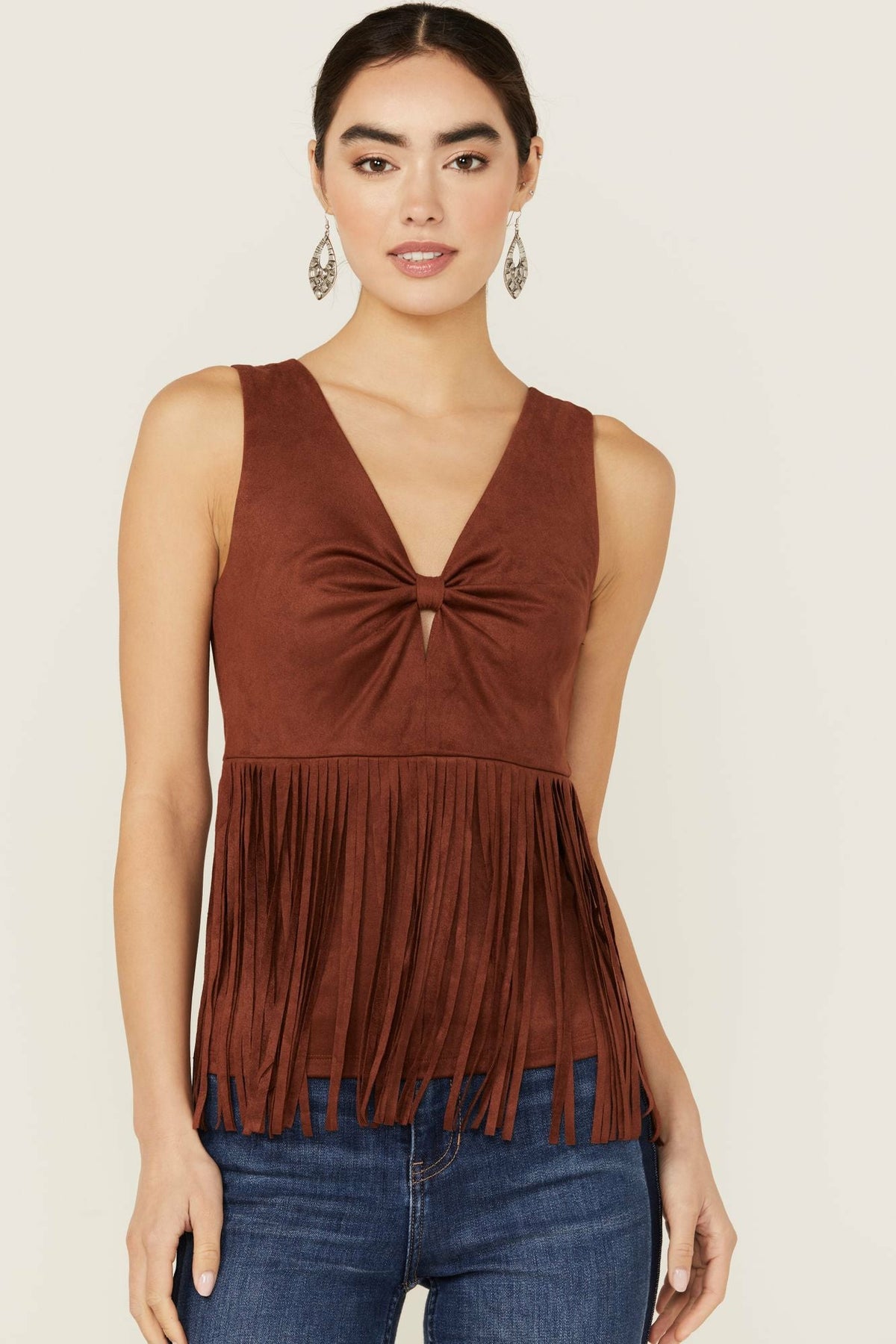 Pennington Faux Suede Twisted Fringe Top