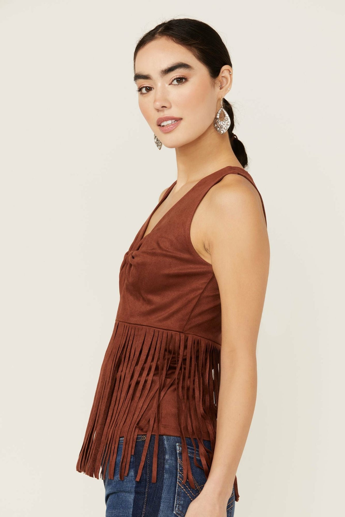 Pennington Faux Suede Twisted Fringe Top