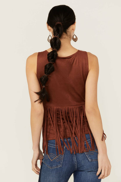 Pennington Faux Suede Twisted Fringe Top