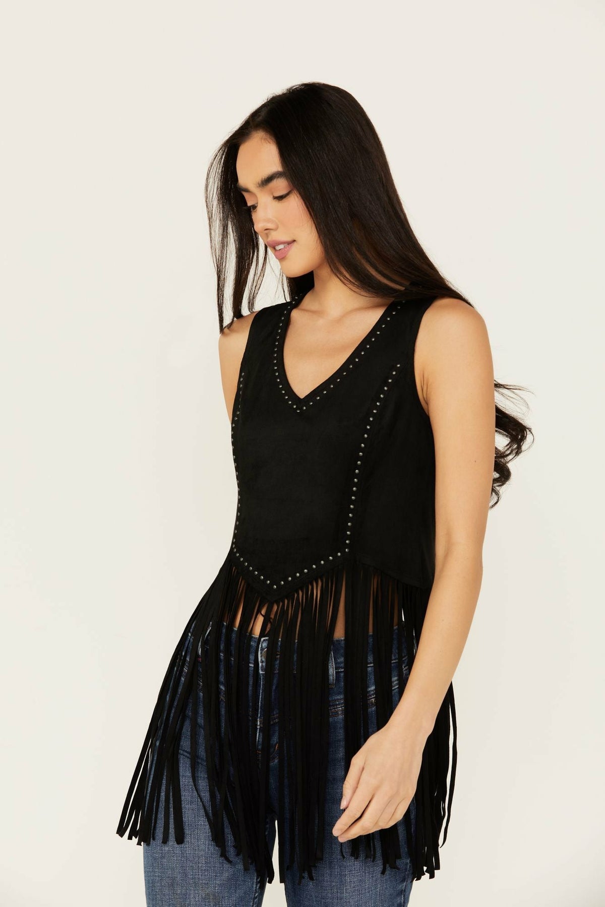 Monticello Fringe Faux Suede Studded Tank