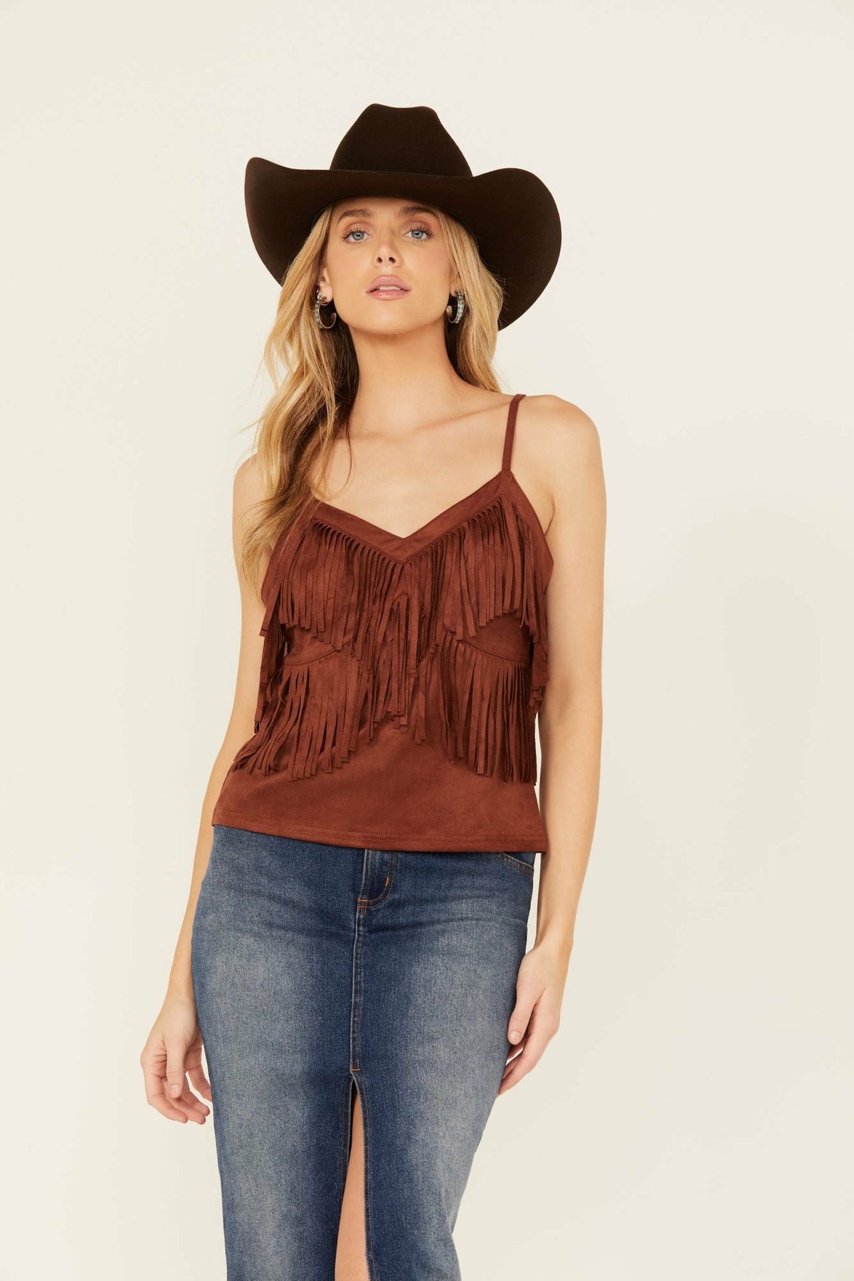 Stafford Faux Suede Fringe Tank