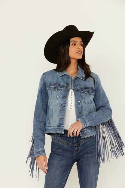 Rodeo Rebel Embossed Fringe Trucker Jacket