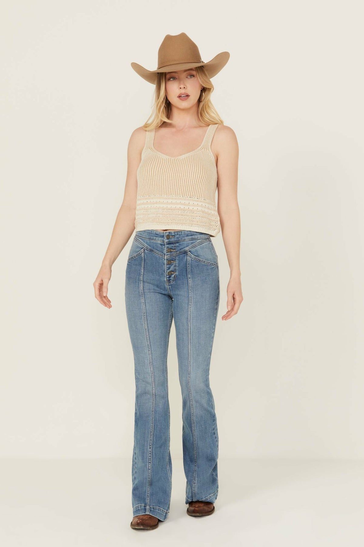 Medium Wash Outlaw High Rise Super Flare Stretch Denim Jeans