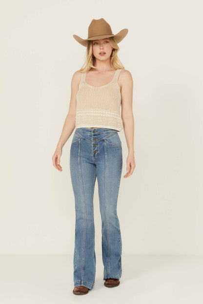 Medium Wash Outlaw High Rise Super Flare Stretch Denim Jeans