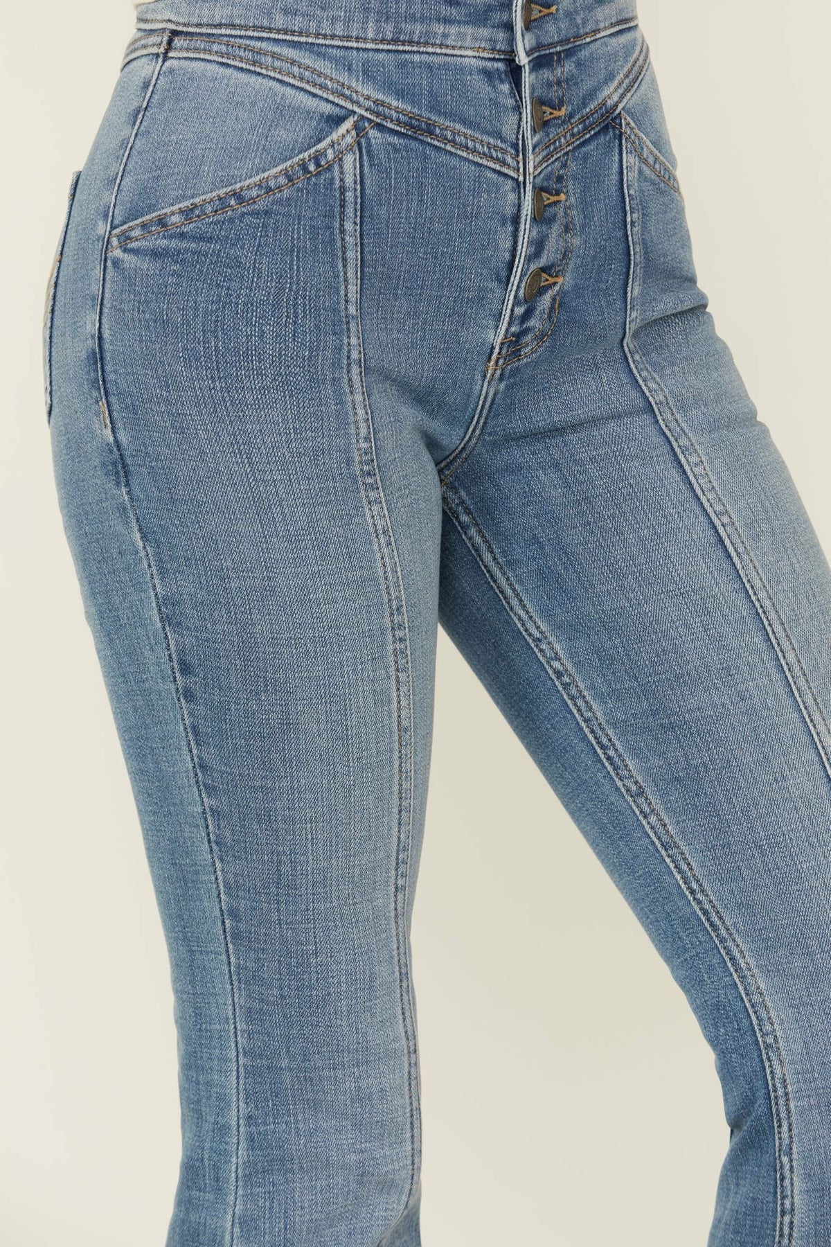 Medium Wash Outlaw High Rise Super Flare Stretch Denim Jeans