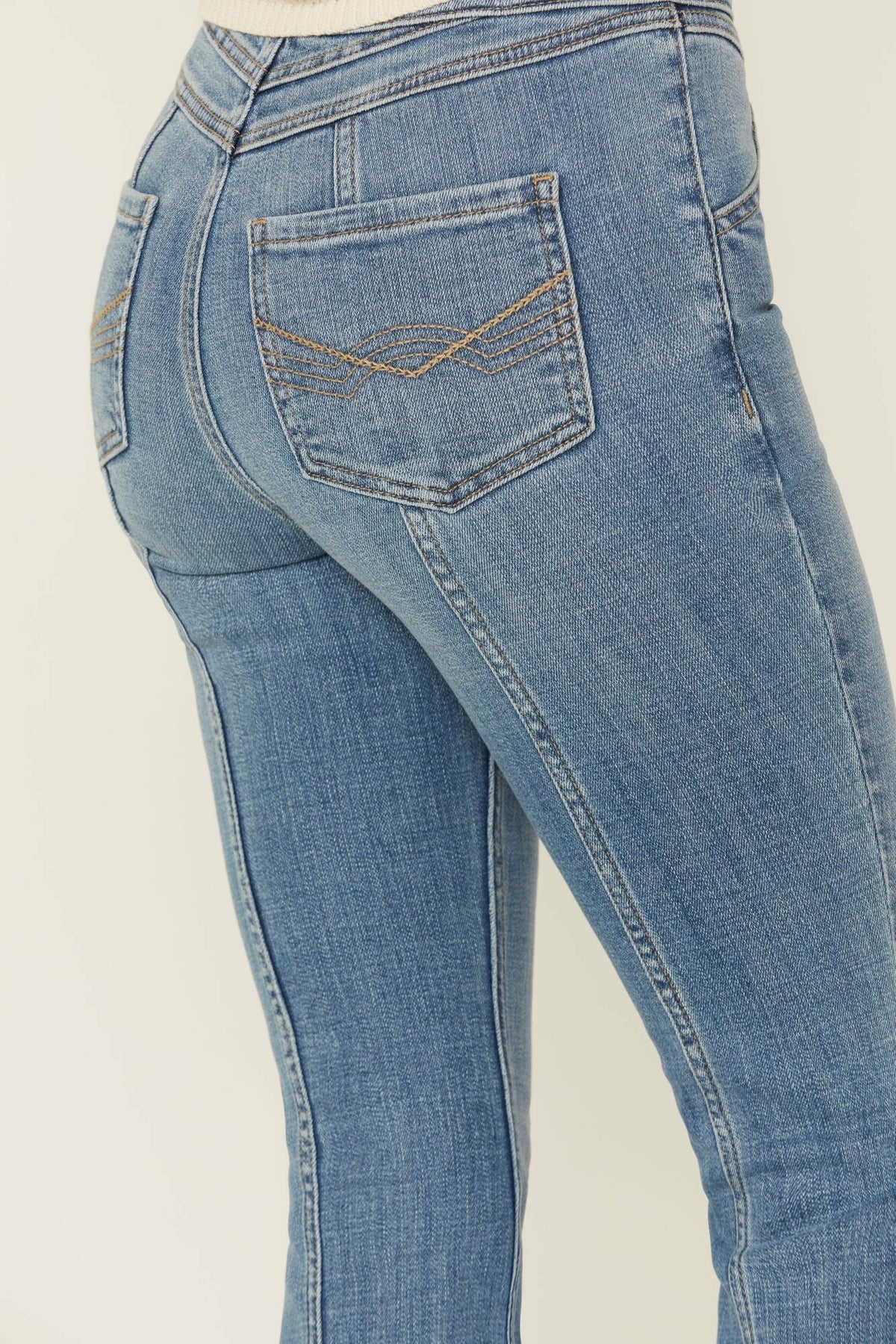 Medium Wash Outlaw High Rise Super Flare Stretch Denim Jeans