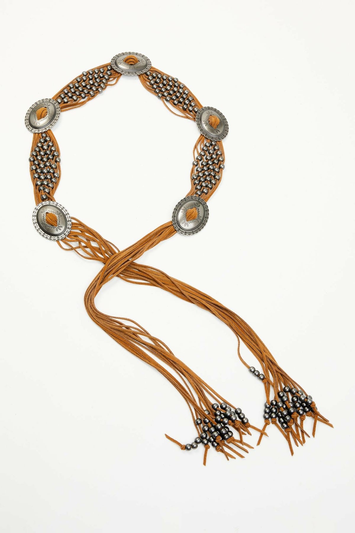 Addison Leather Crochet Fringe Concho Belt