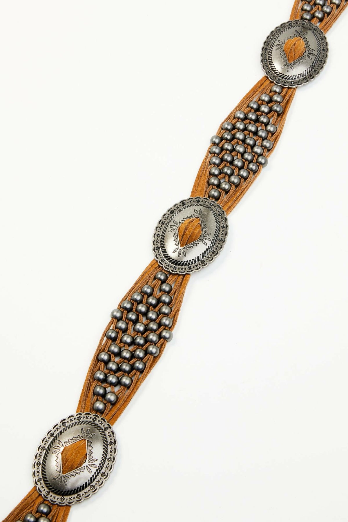 Addison Leather Crochet Fringe Concho Belt